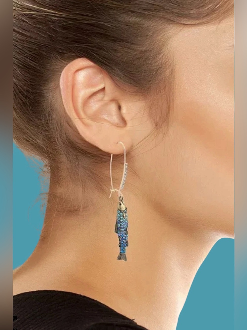 Betsey Johnson Blue Crystal Fish Drop Earrings - Picture 5 of 16